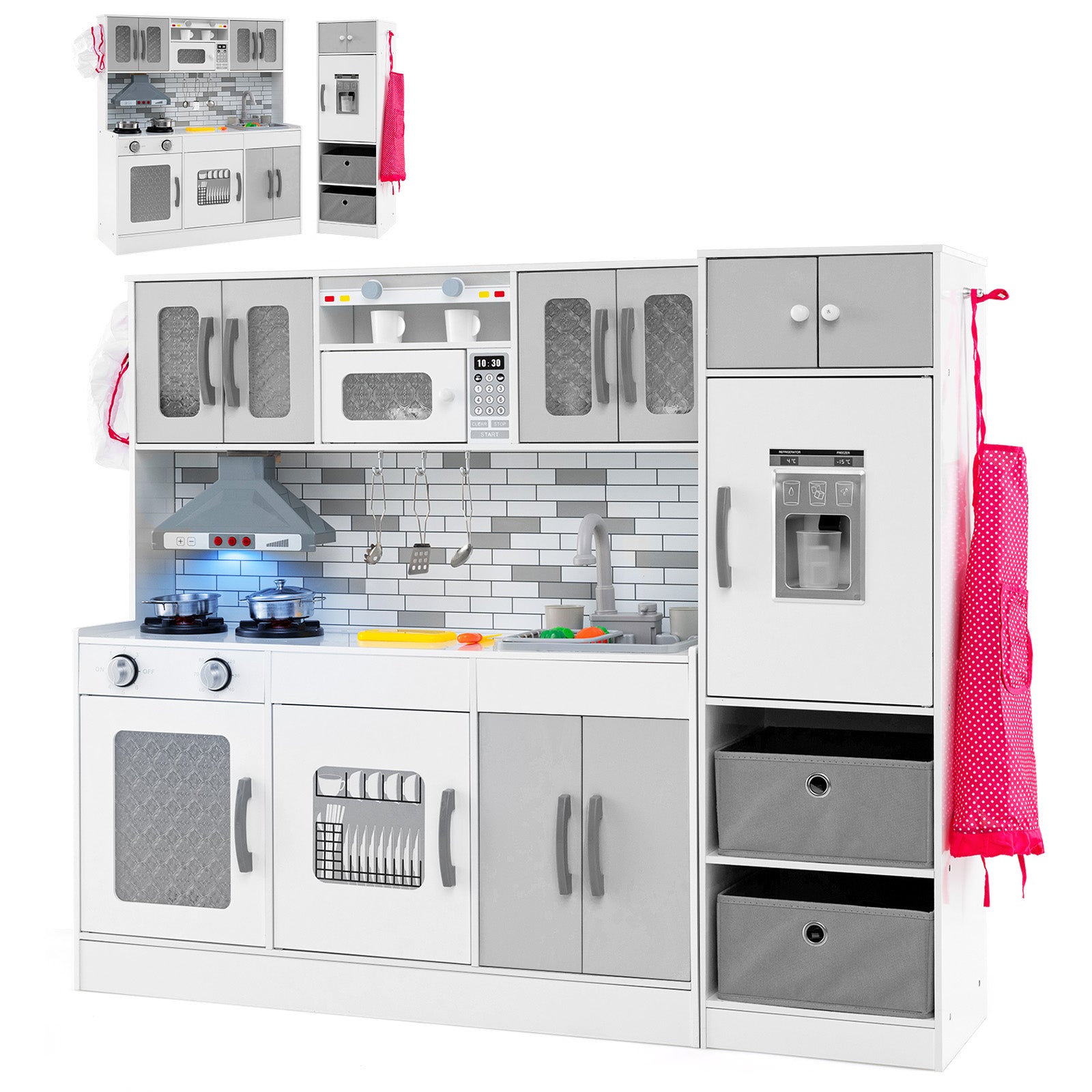 Wooden Kitchen Playset with Lights and Sounds for Ages 3+, Gray Play Kitchen Sets Gray at Gallery Canada