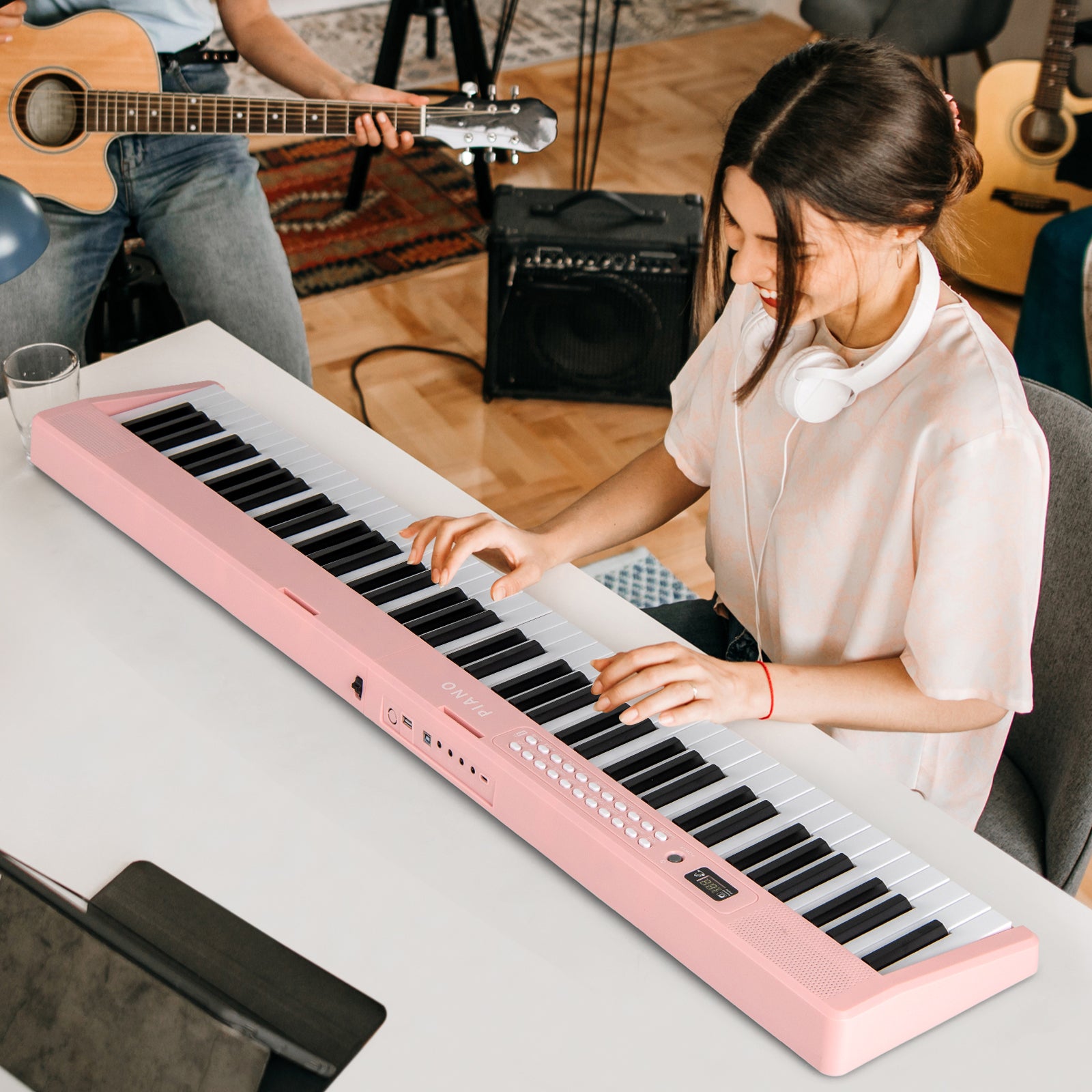 88 Key Foldable Electric Keyboard Piano with Wireless MIDI and Dual Speakers, Pink Pianos & Keyboards at Gallery Canada