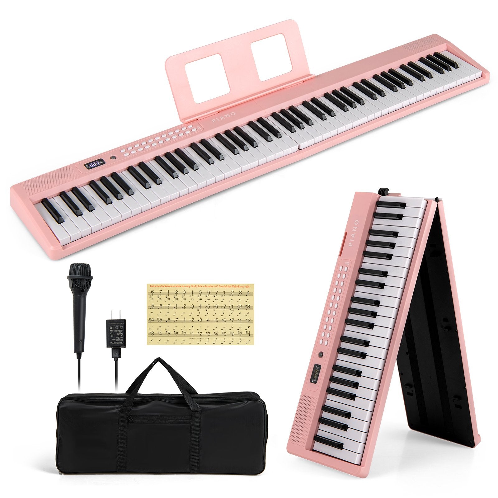 88 Key Foldable Electric Keyboard Piano with Wireless MIDI and Dual Speakers, Pink Pianos & Keyboards Pink at Gallery Canada