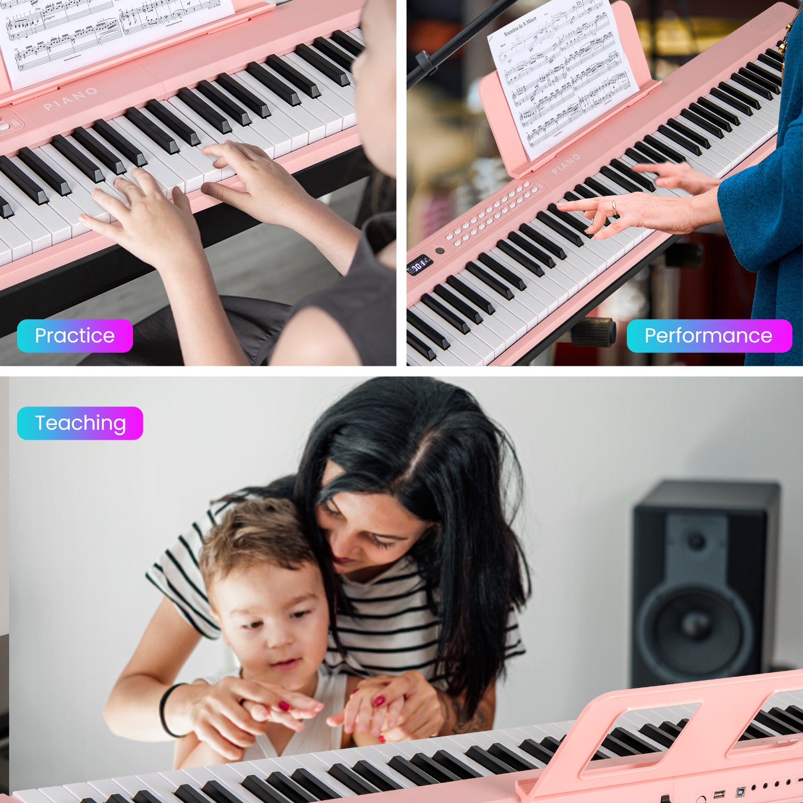88 Key Foldable Electric Keyboard Piano with Wireless MIDI and Dual Speakers, Pink Pianos & Keyboards at Gallery Canada