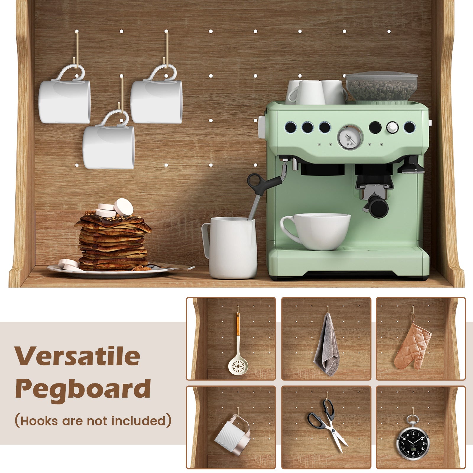 Coffee Bar Cabinet with Pegboard Storage Drawer and Adjustable Shelf, Oak Sideboards Cabinets & Buffets at Gallery Canada
