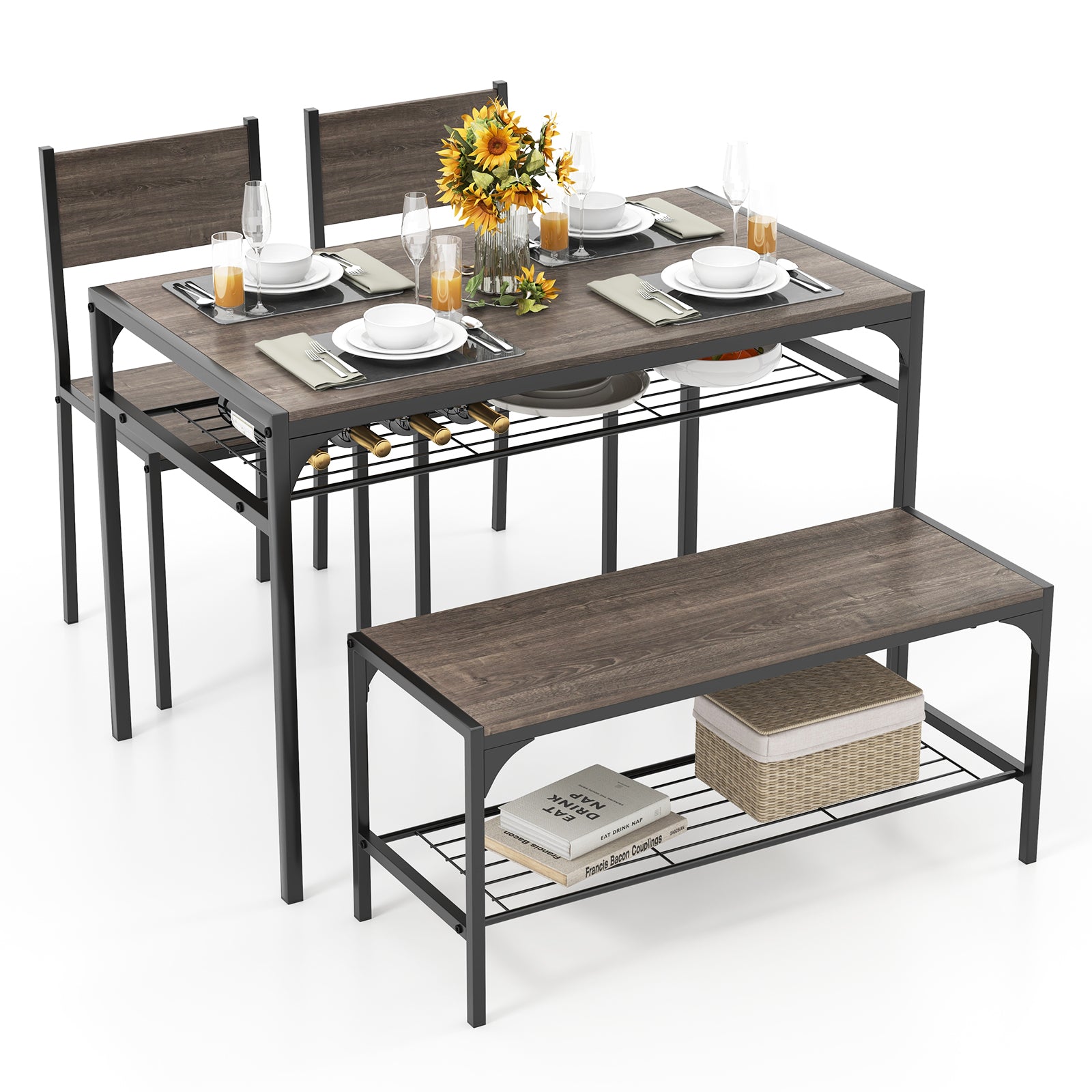 Industrial Style Rectangular Kitchen Table with Bench and Chairs, Gray Dining Room Sets at Gallery Canada