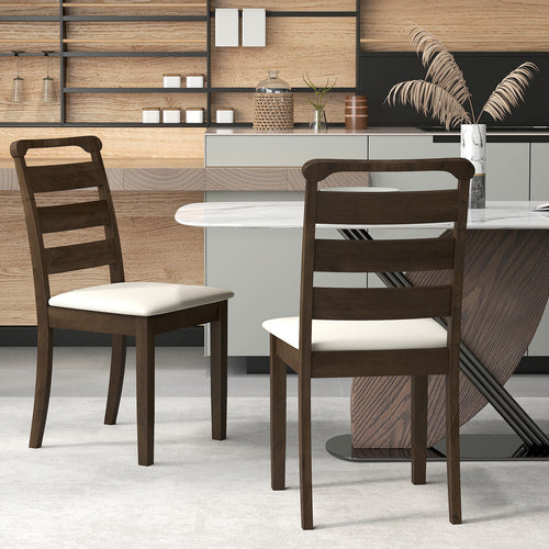 Polyester Upholstered Wooden Dining Chair Set of 2, Walnut