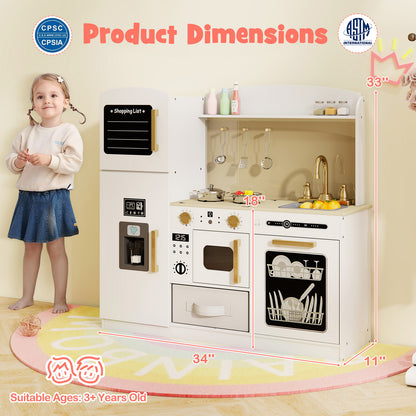 Wooden Kids Kitchen Playset with Chalkboard Ice Maker Sink Lighted Microwave, White Play Kitchen Sets at Gallery Canada