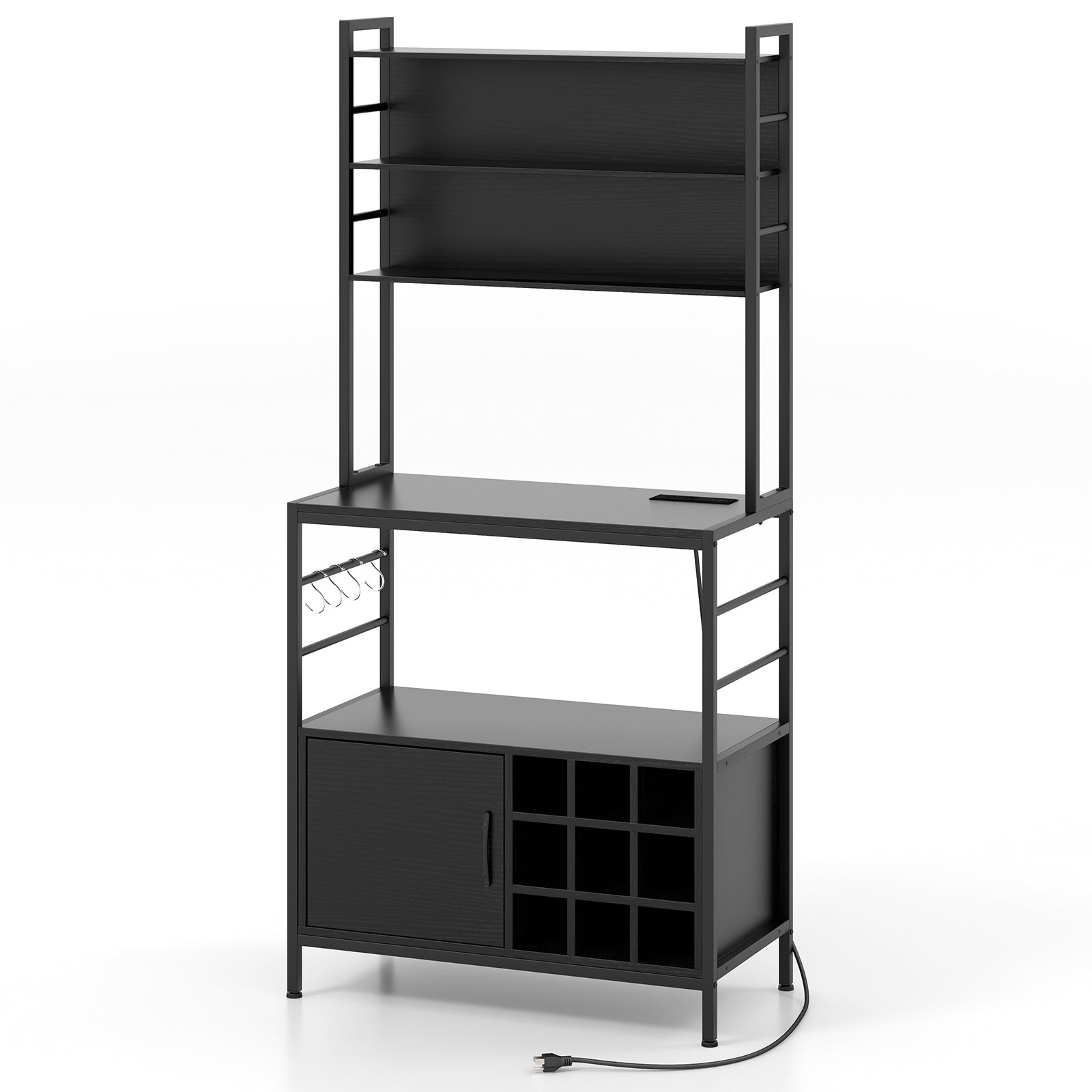 Coffee Bar Cabinet with S-Shaped Hooks and Wine Bottle Holders, Black Wine Racks at Gallery Canada