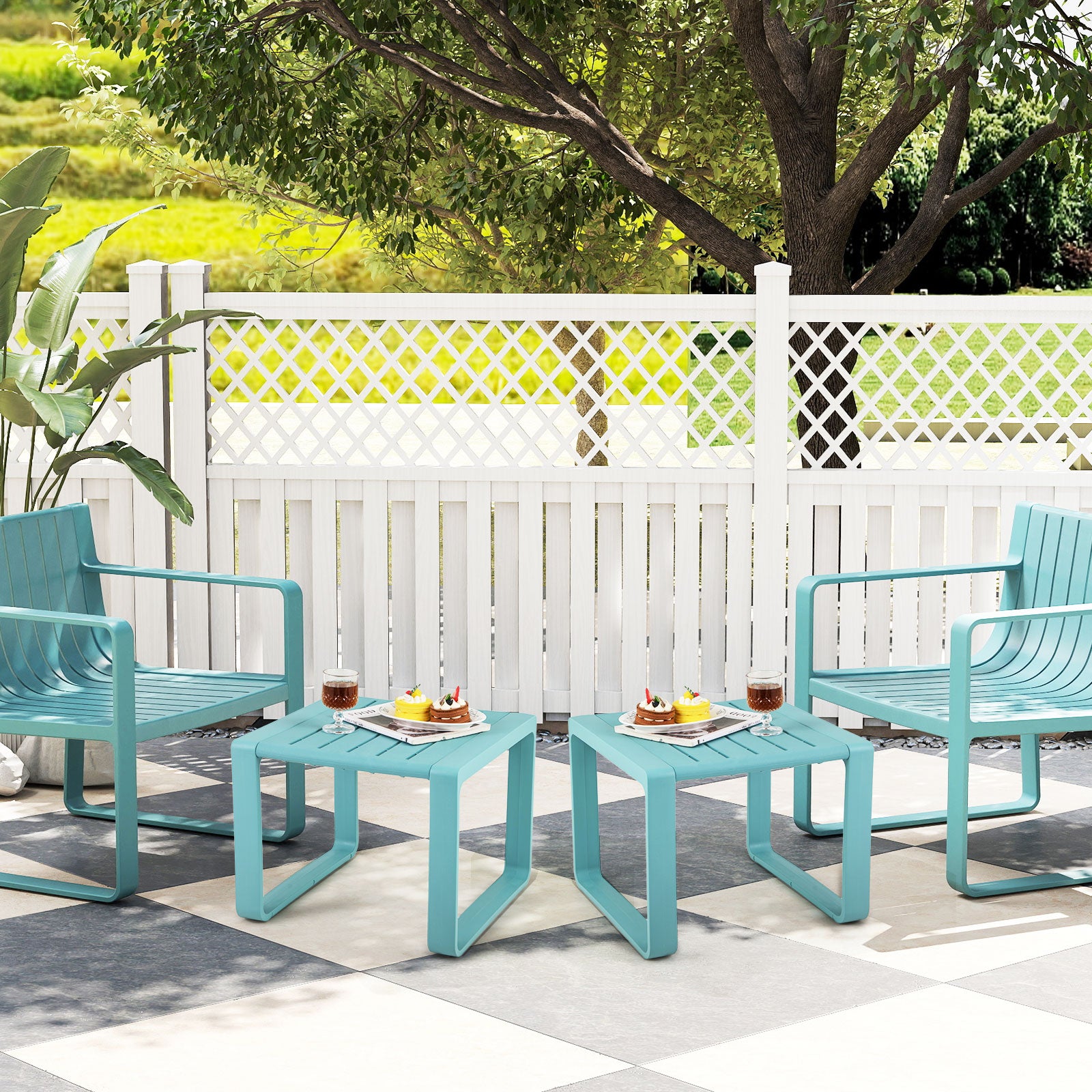 Weather Resistant Adirondack Outdoor Side Table Set of 2, Blue Patio Coffee Tables at Gallery Canada