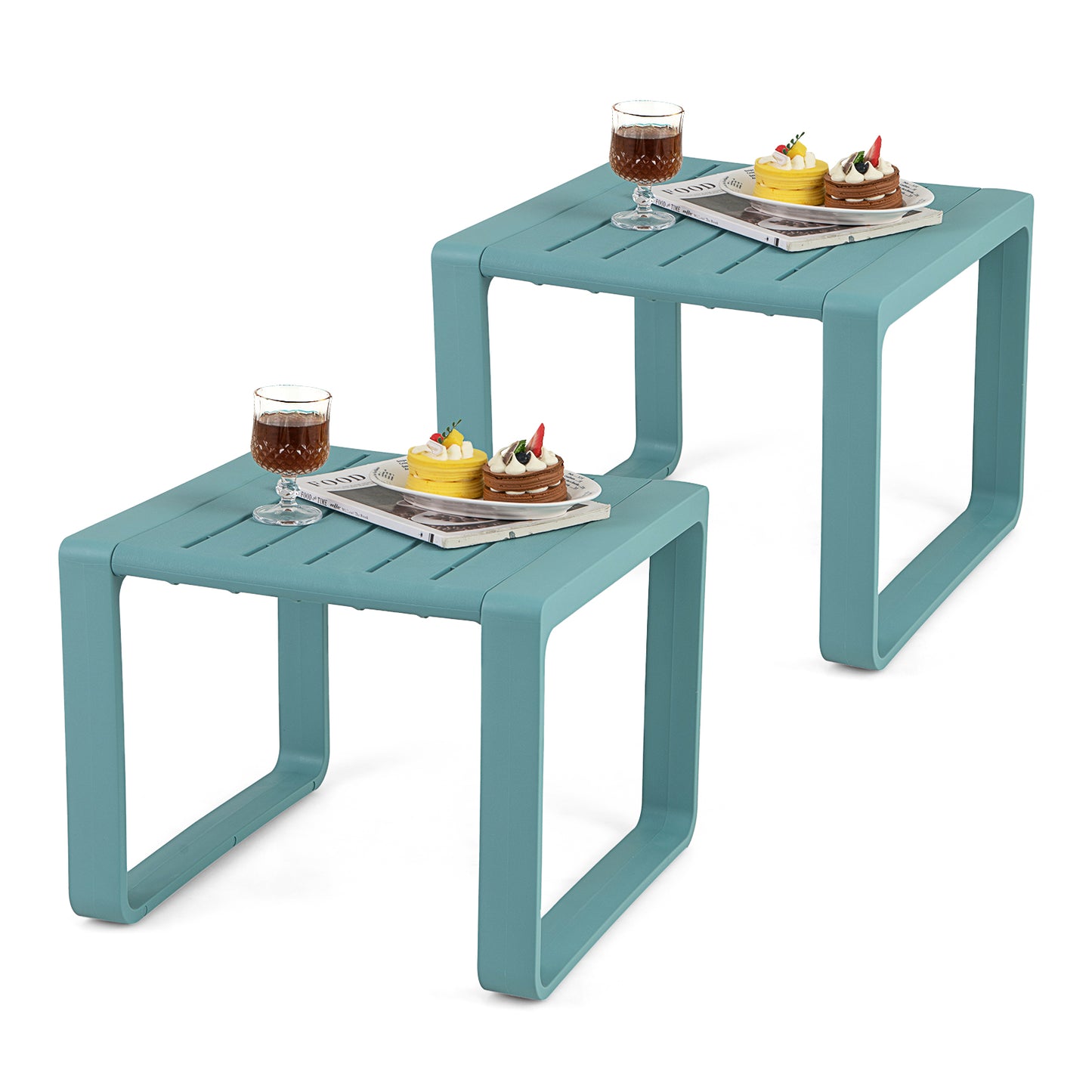 Weather Resistant Adirondack Outdoor Side Table Set of 2, Blue Patio Coffee Tables at Gallery Canada