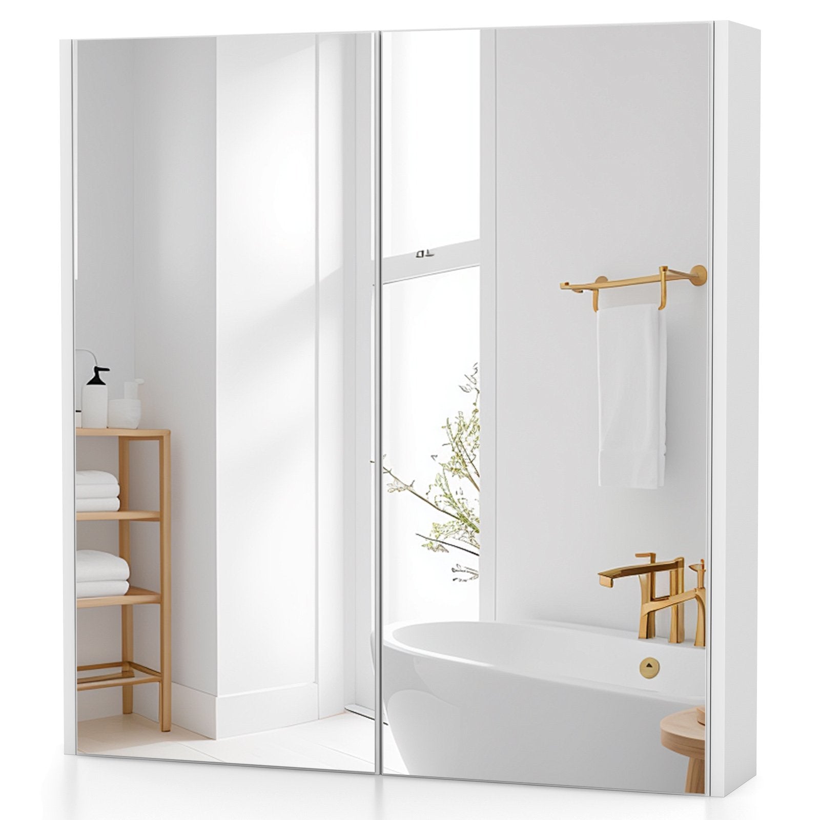 Double Door Bathroom Wall Cabinet with Mirror and Adjustable Shelf, White Wall Cabinets White at Gallery Canada