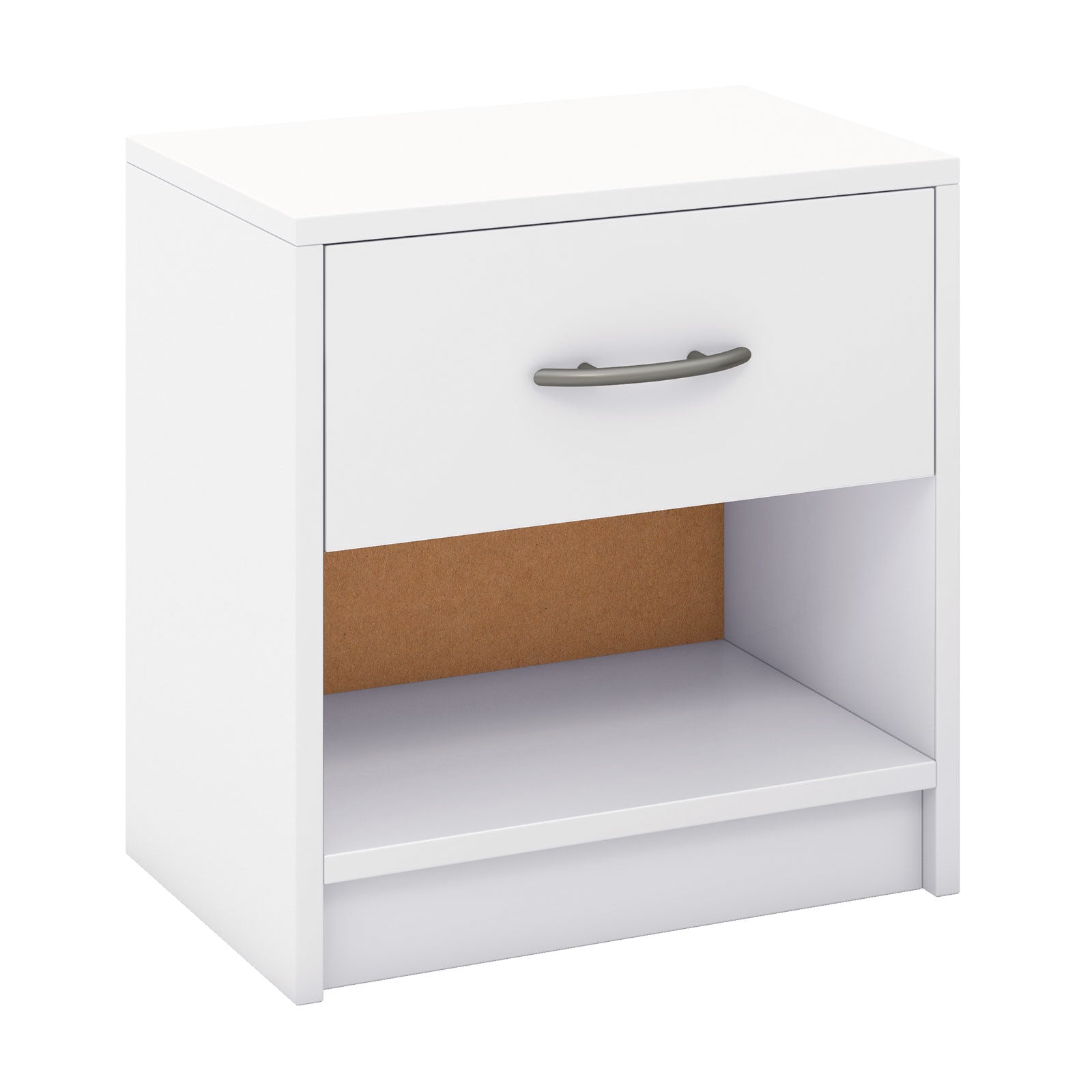 Bedside Table Nightstand with Drawer and Open Storage Shelf, White Nightstands at Gallery Canada