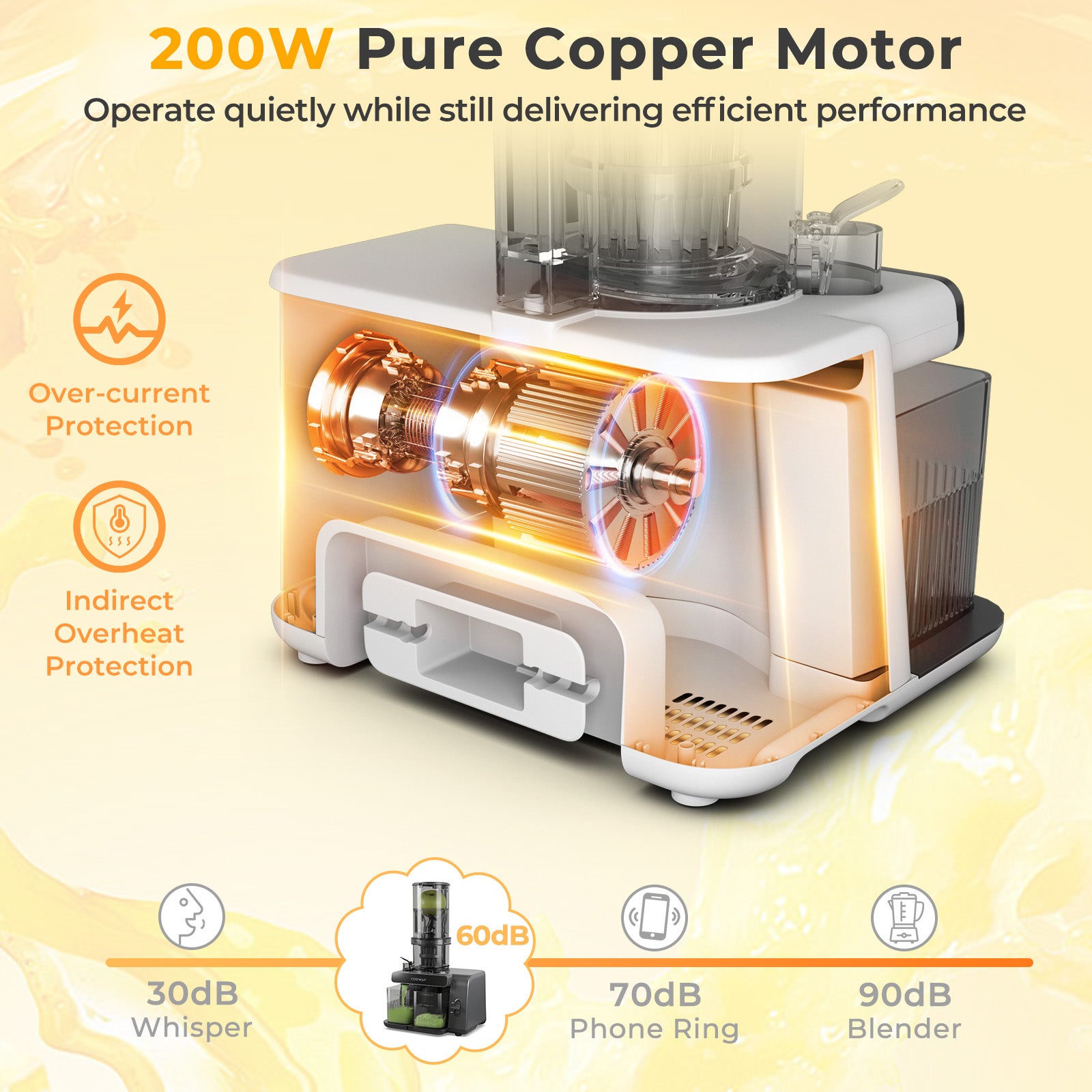 Cold Press Juicer with 5.3 Inches Feed Chute High Juice Yield and Reverse Function Kitchen Utensils at Gallery Canada