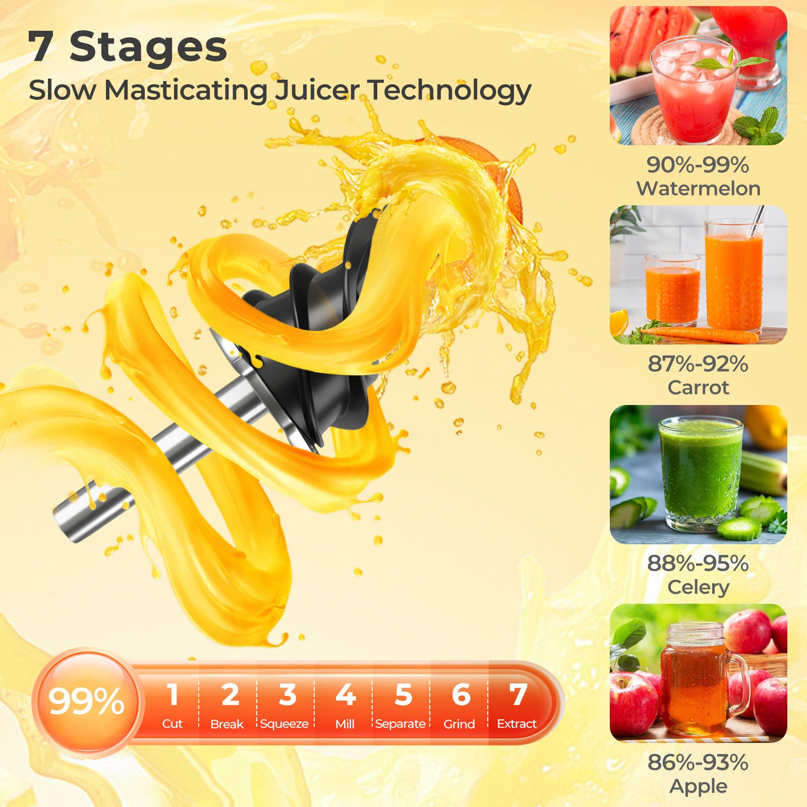 Cold Press Juicer with 5.3 Inches Feed Chute High Juice Yield and Reverse Function Kitchen Utensils at Gallery Canada