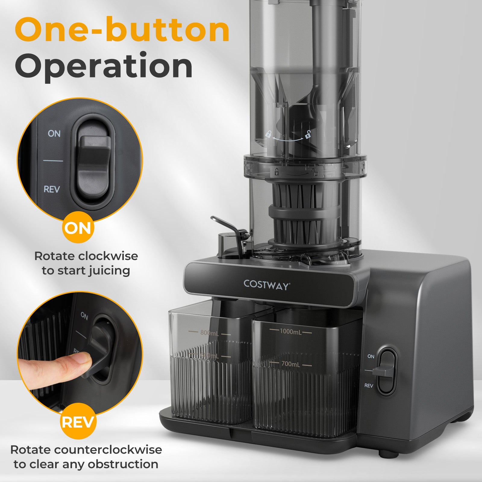 Cold Press Juicer with 5.3 Inches Feed Chute High Juice Yield and Reverse Function Kitchen Utensils at Gallery Canada