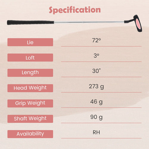 Junior Mallet Putter Individual Gold Club for Kids Ages 11-14, Pink