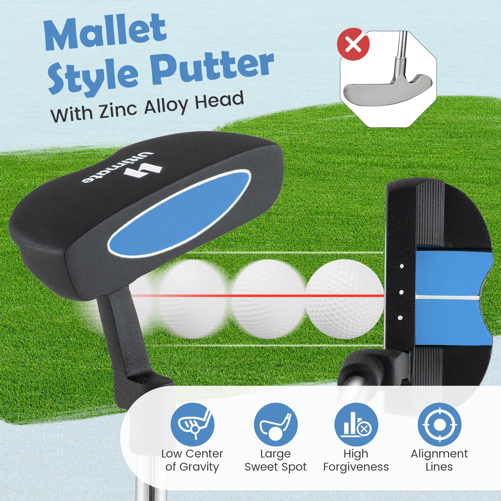 Junior Mallet Putter Individual Gold Club for Kids Ages 11-14, Blue Golf at Gallery Canada