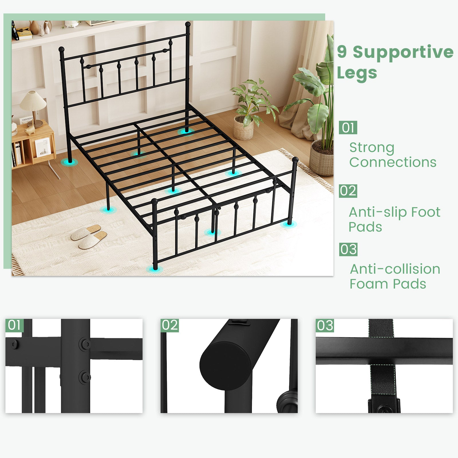 Full/Queen/Twin Size Heavy-duty Metal Bed Frame with Headboard-Full Size, Black Simple Bed Frame at Gallery Canada