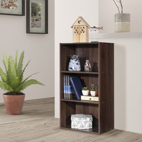 3 Open Shelf Bookcase Modern Storage Display Cabinet, Walnut