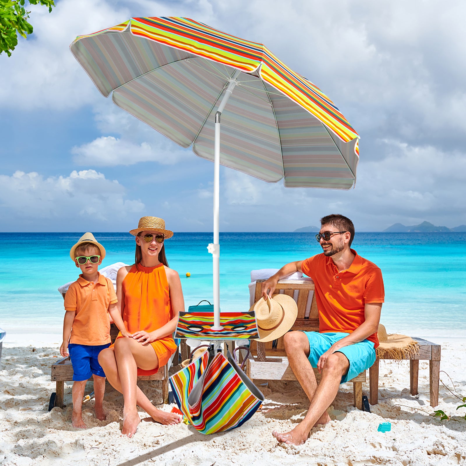 6.5 Feet Patio Beach Umbrella with Waterproof Polyester Fabric, Orange Outdoor Umbrellas at Gallery Canada
