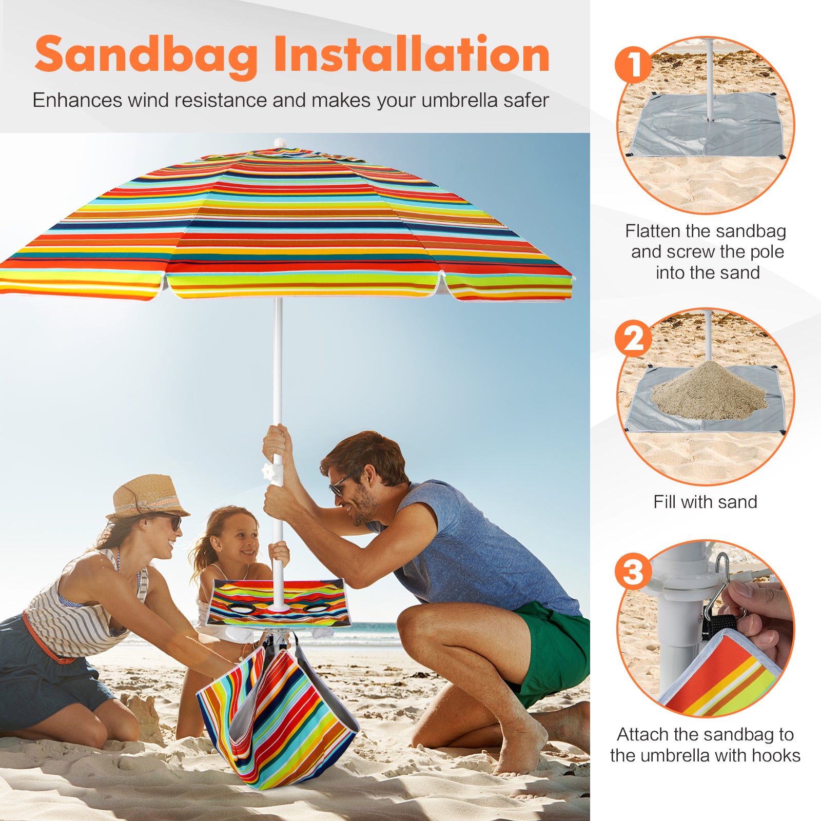 6.5 Feet Patio Beach Umbrella with Waterproof Polyester Fabric, Orange Outdoor Umbrellas at Gallery Canada