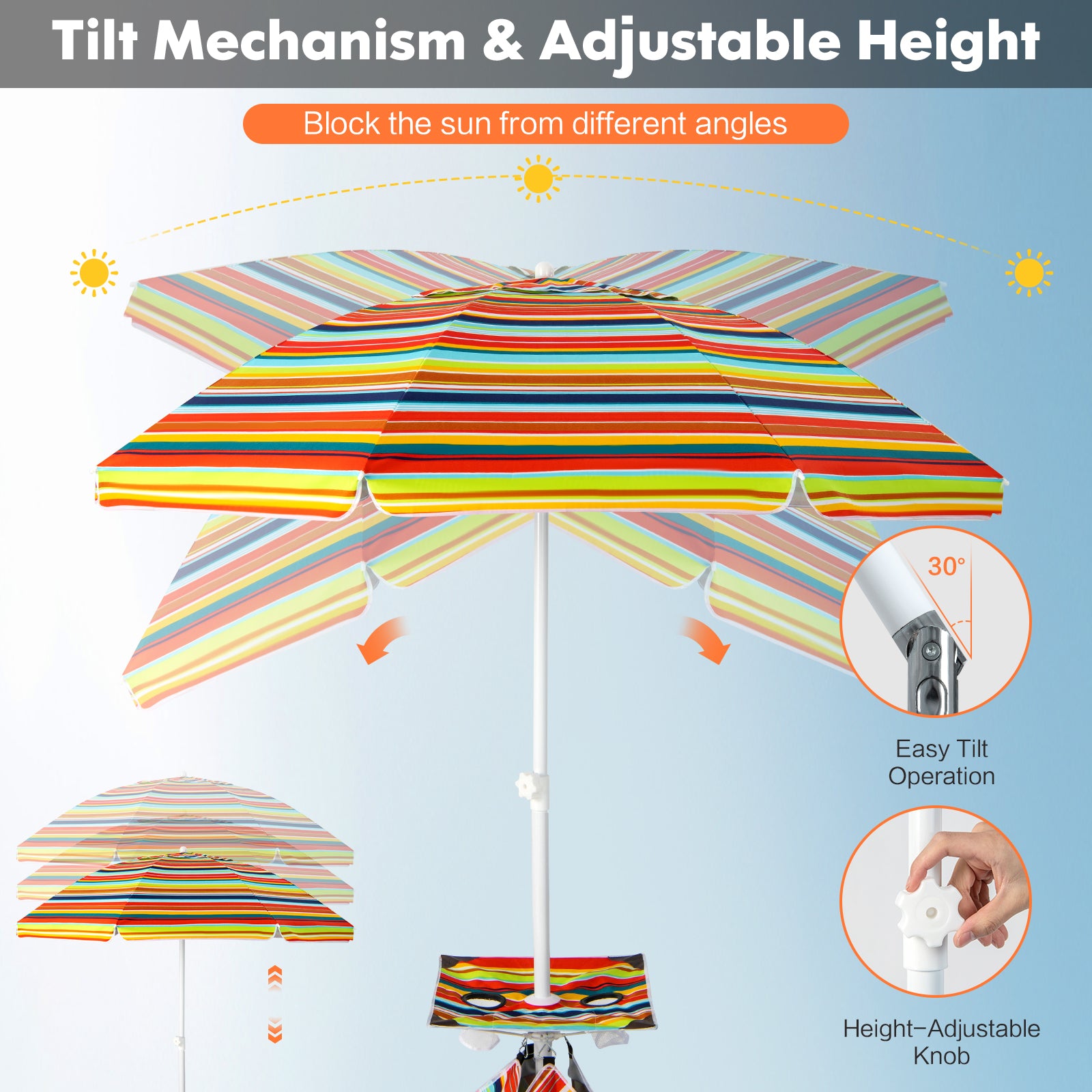 6.5 Feet Patio Beach Umbrella with Waterproof Polyester Fabric, Orange Outdoor Umbrellas at Gallery Canada