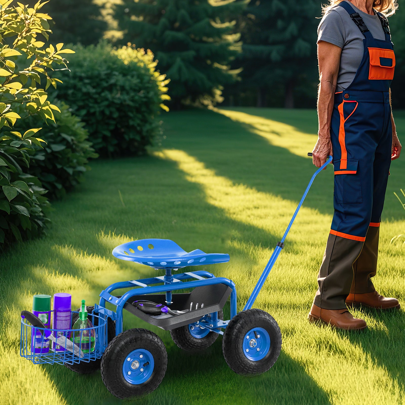 Extendable Handle Garden Cart Rolling Wagon Scooter, Blue Garden Tools at Gallery Canada