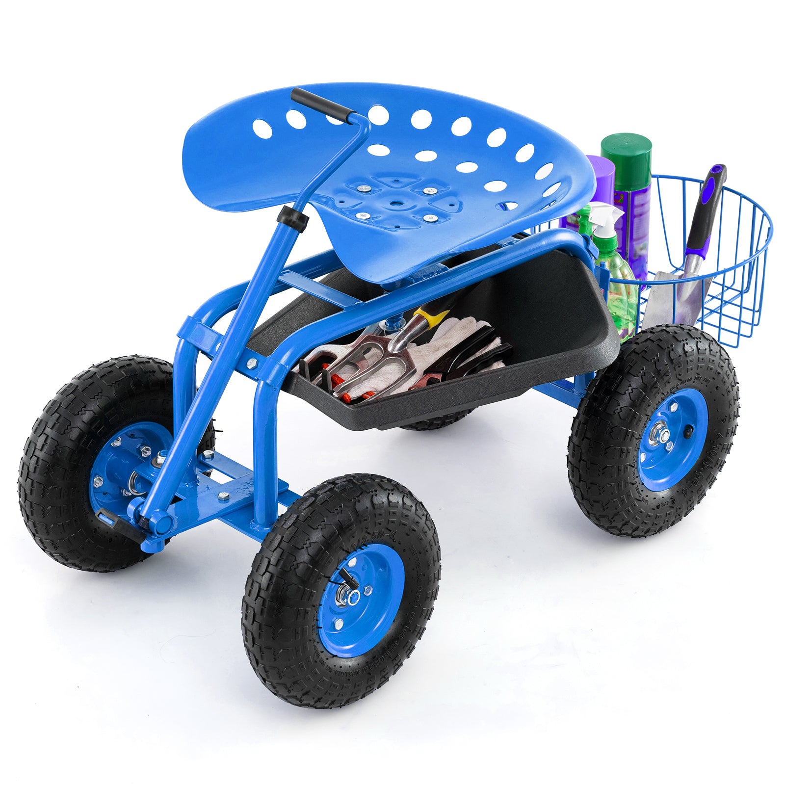 Extendable Handle Garden Cart Rolling Wagon Scooter, Blue Garden Tools Blue at Gallery Canada