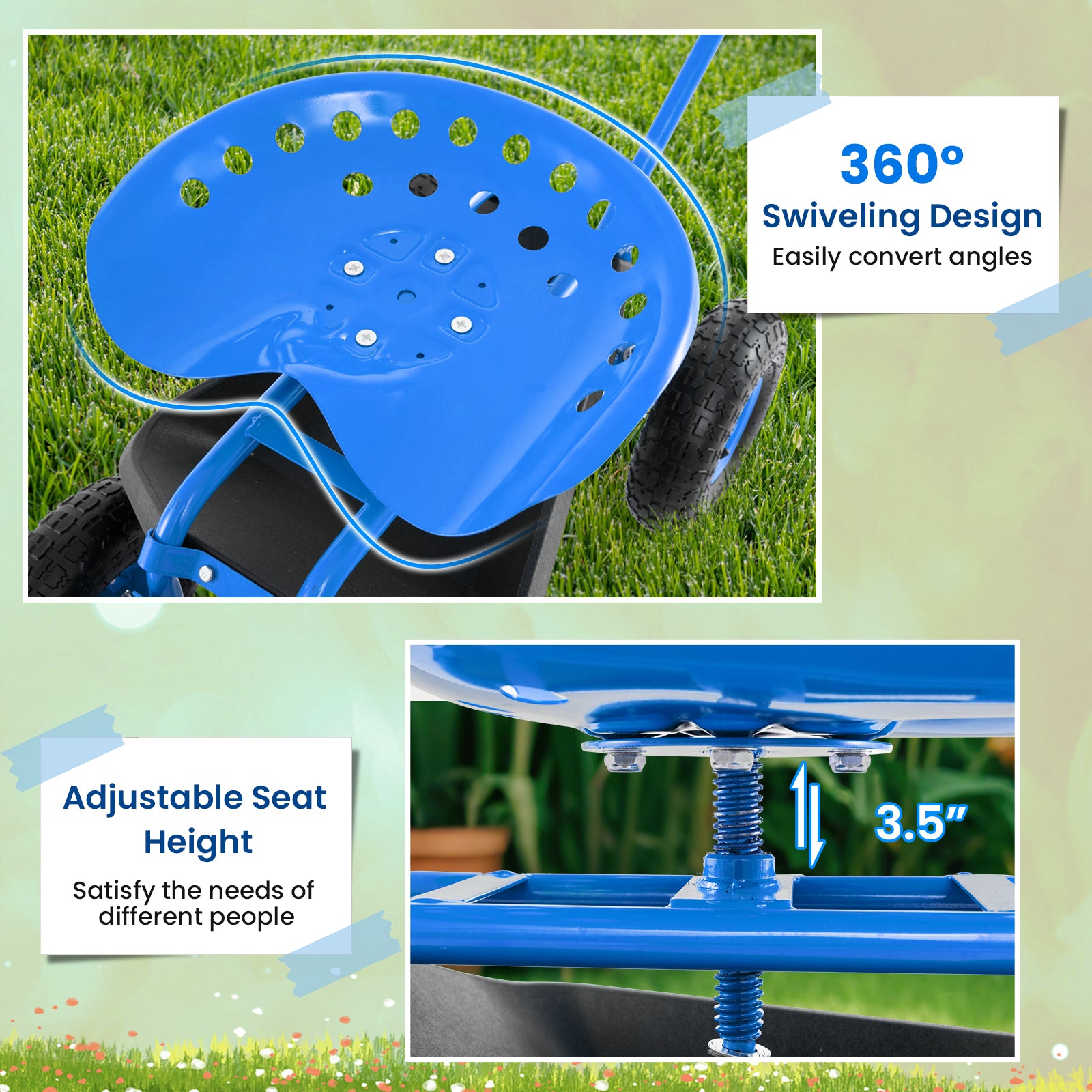 Extendable Handle Garden Cart Rolling Wagon Scooter, Blue Garden Tools at Gallery Canada