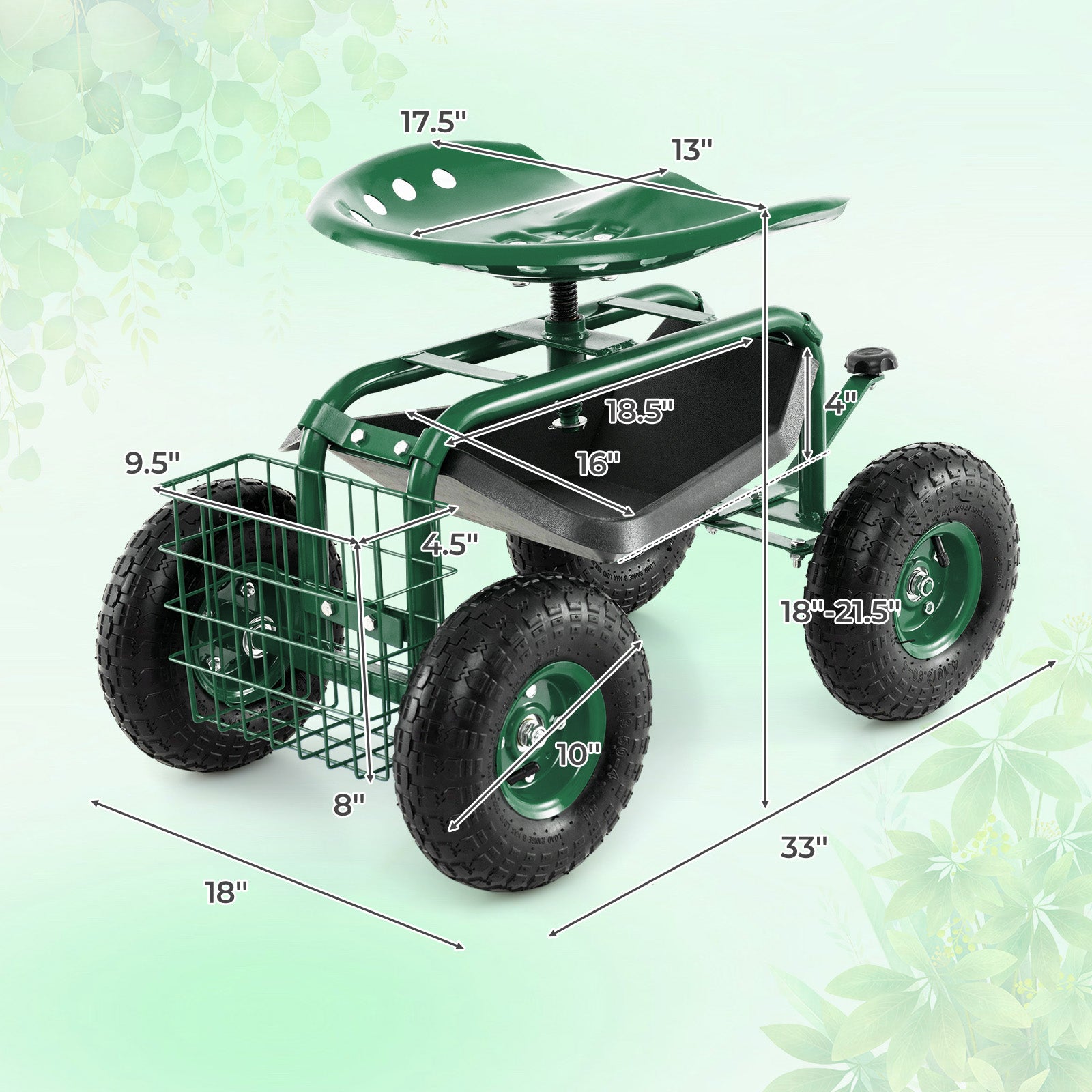 4-Wheel Rolling Garden Cart Work Seat, Green Garden Carts at Gallery Canada