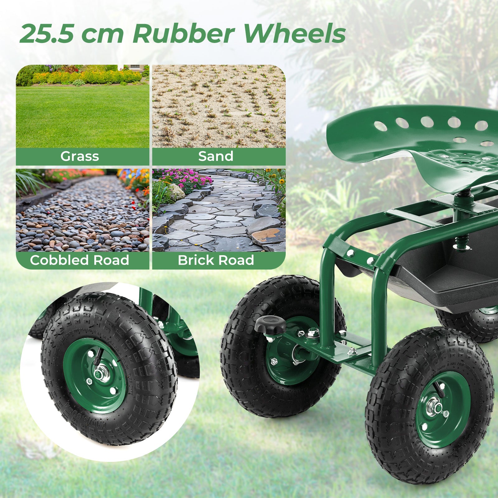 4-Wheel Rolling Garden Cart Work Seat, Green Garden Carts at Gallery Canada