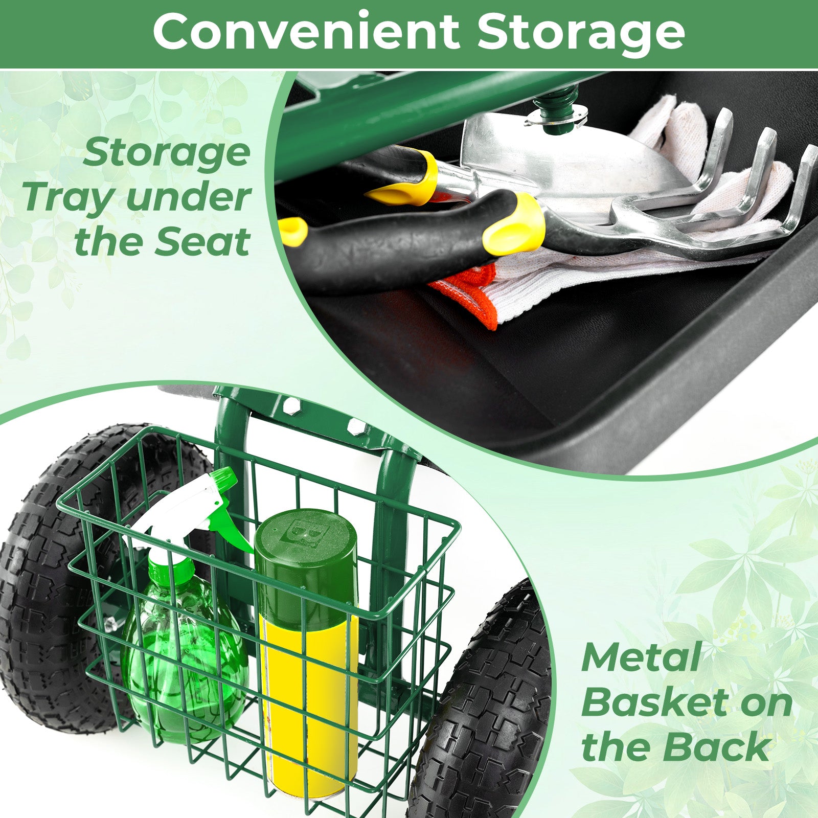 4-Wheel Rolling Garden Cart Work Seat, Green Garden Carts at Gallery Canada