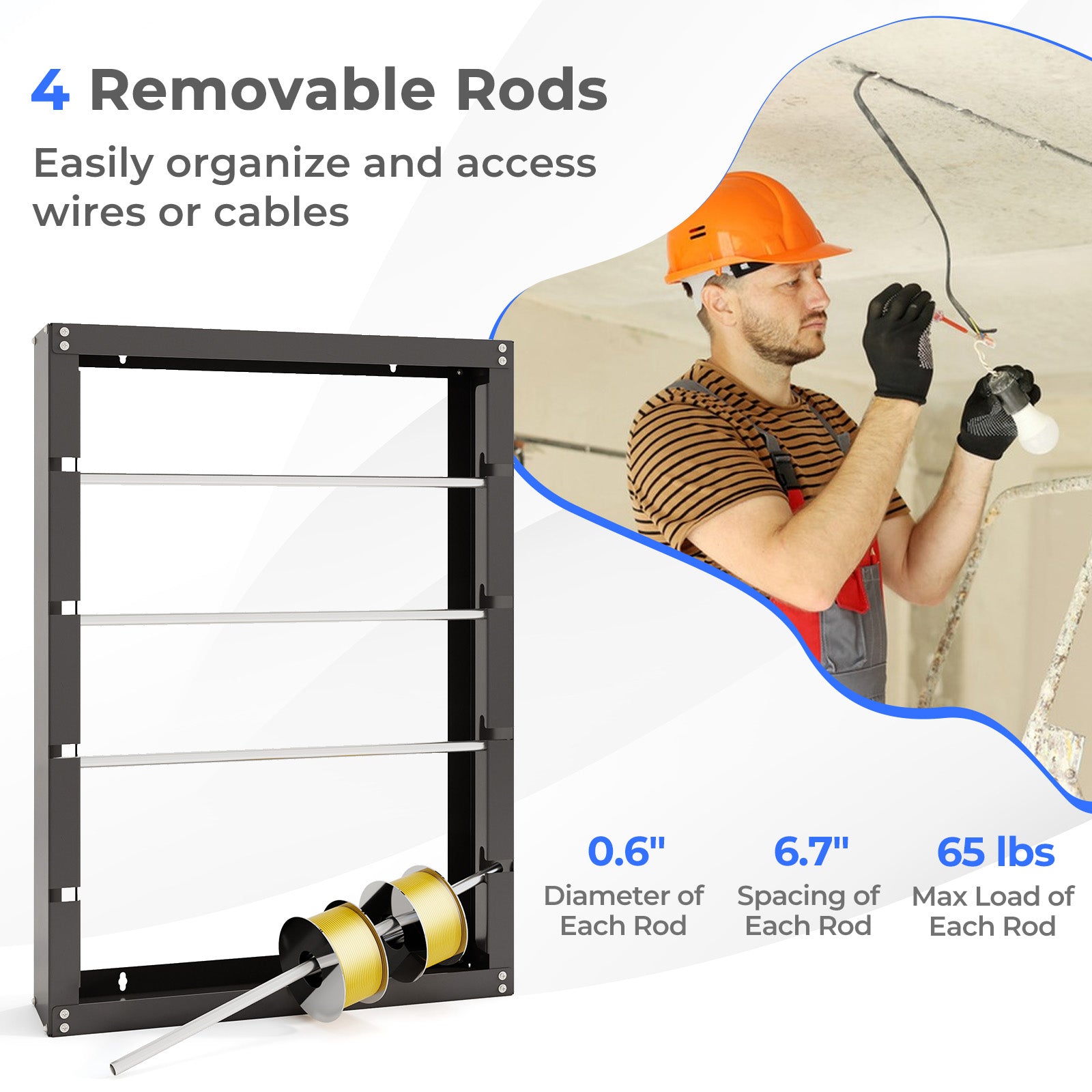Wire Spool Rack with 4 Rods for Electrical Industrial and Retail Use, Gray Garages at Gallery Canada