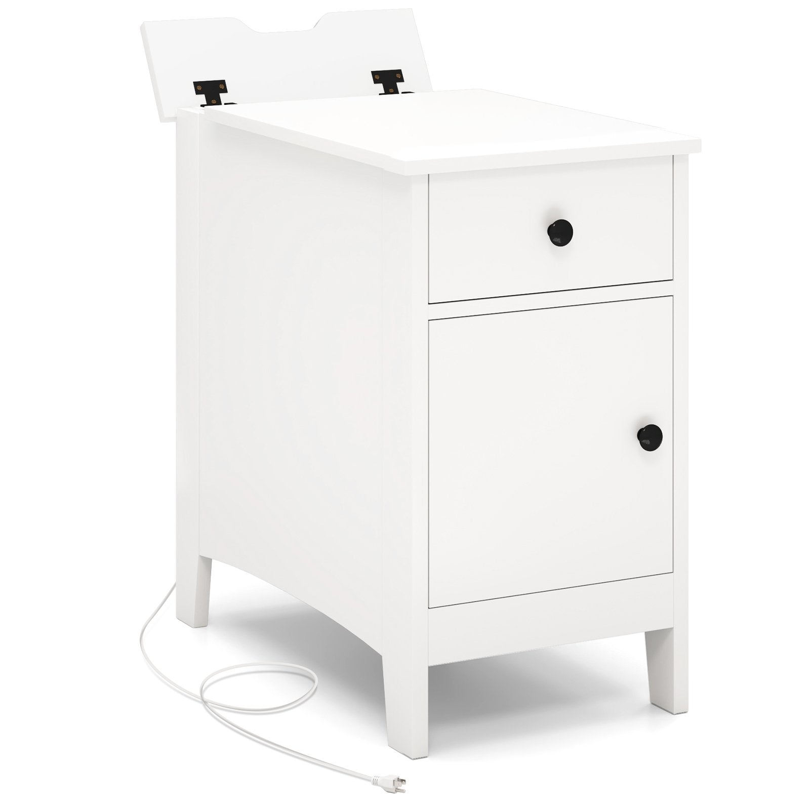 Flip Top End Table with Charging Station USB Ports Outlets and Drawer, White Nightstands at Gallery Canada