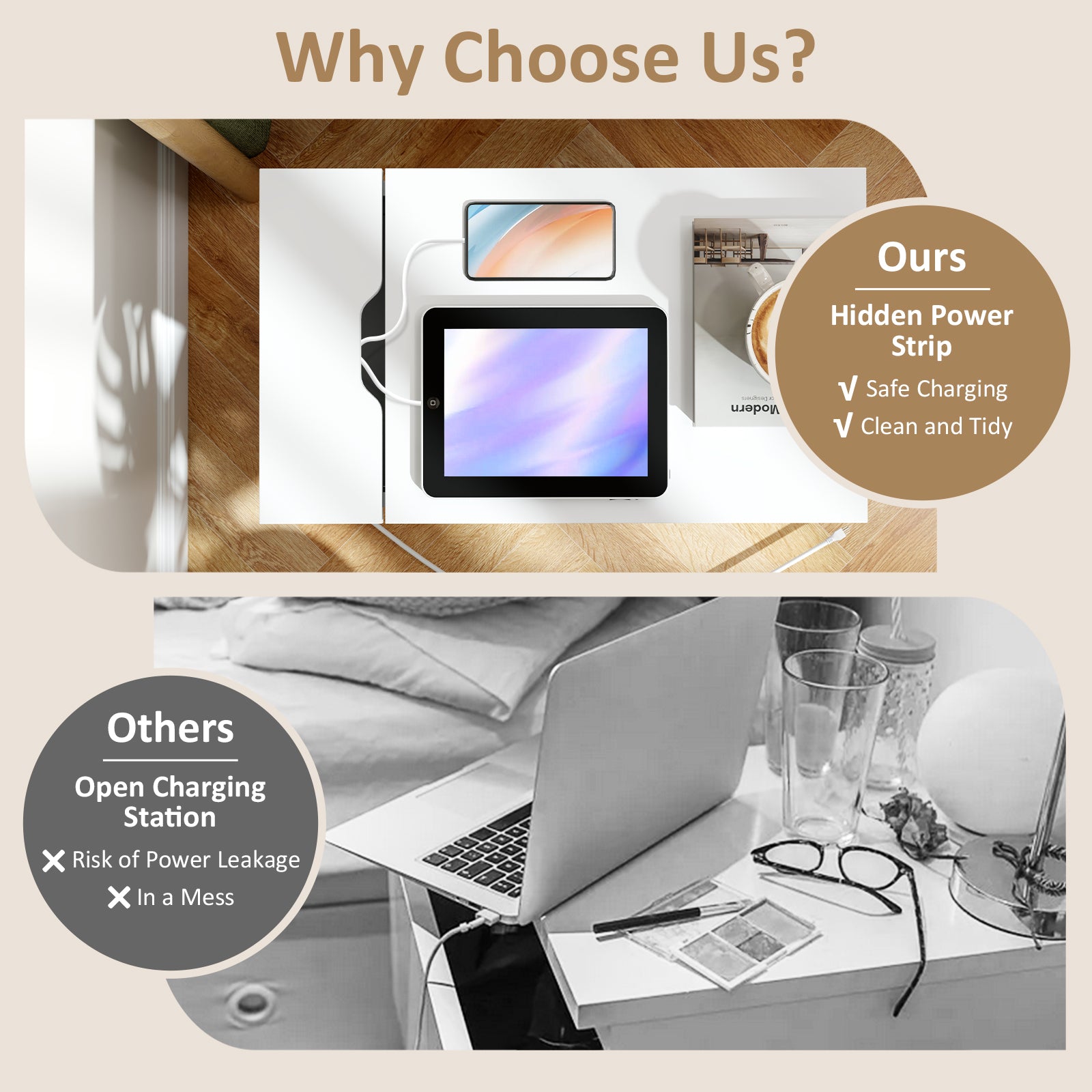 Flip Top End Table with Charging Station USB Ports Outlets and Drawer, White Nightstands at Gallery Canada