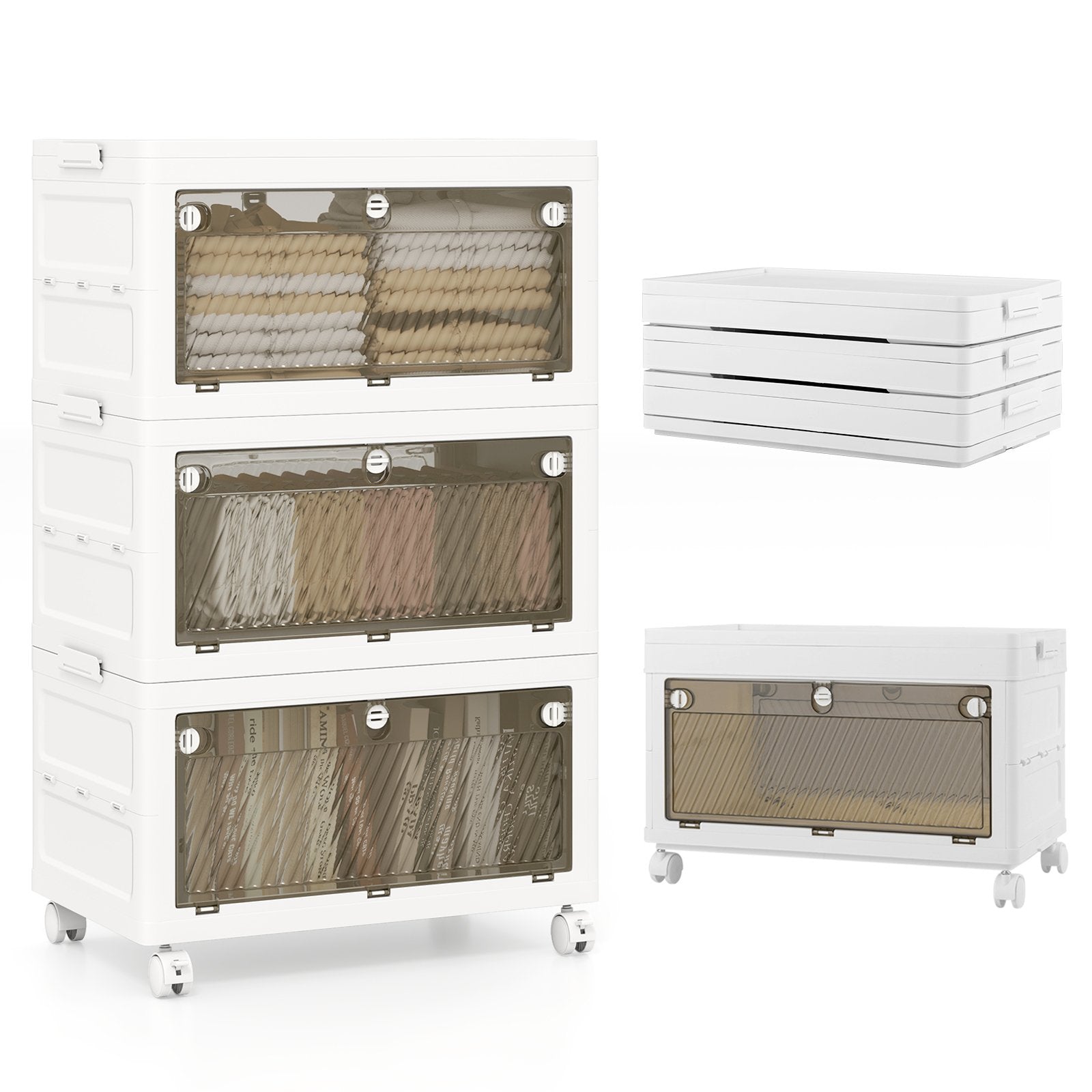 33 Gal 3-Pack Stackable Plastic Storage Bins with Lid for Bedroom Living Room, White Cabinets & Chests at Gallery Canada