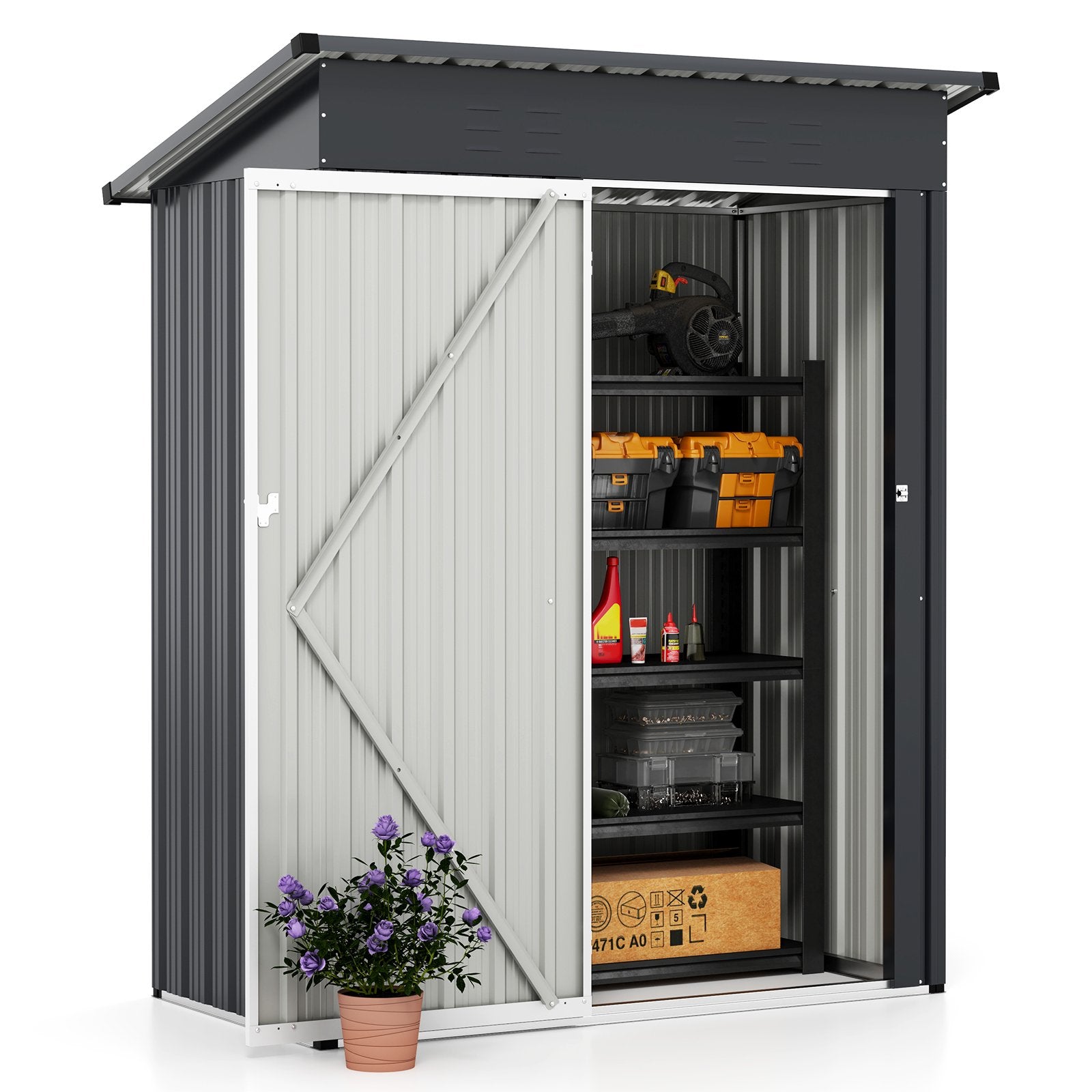5 x 3 Feet Outdoor Storage Shed with Sloped Roof and Lockable Door, Gray Sheds & Outdoor Storage Gray at Gallery Canada