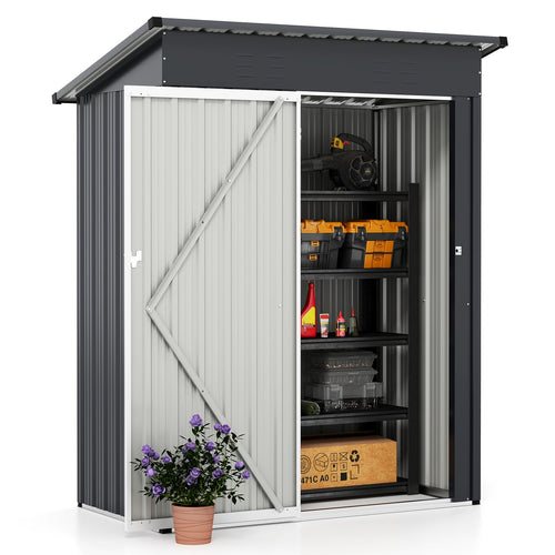 5 x 3 Feet Outdoor Storage Shed with Sloped Roof and Lockable Door, Gray