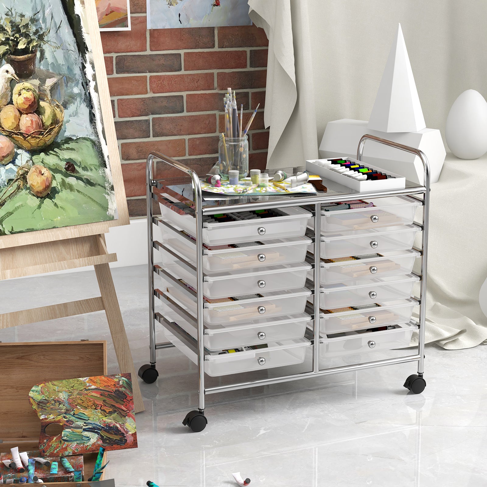 12 Drawers Rolling Storage Cart for Home and Office, Transparent File Cabinets at Gallery Canada