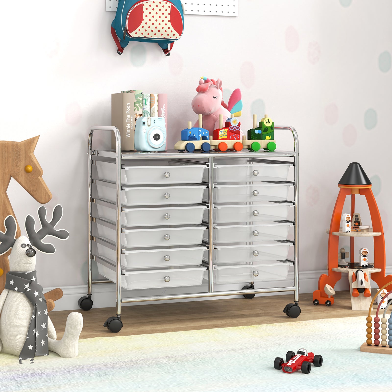 12 Drawers Rolling Storage Cart for Home and Office, Transparent File Cabinets at Gallery Canada