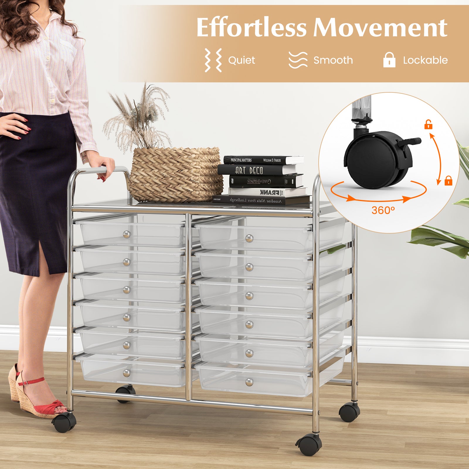 12 Drawers Rolling Storage Cart for Home and Office, Transparent File Cabinets at Gallery Canada