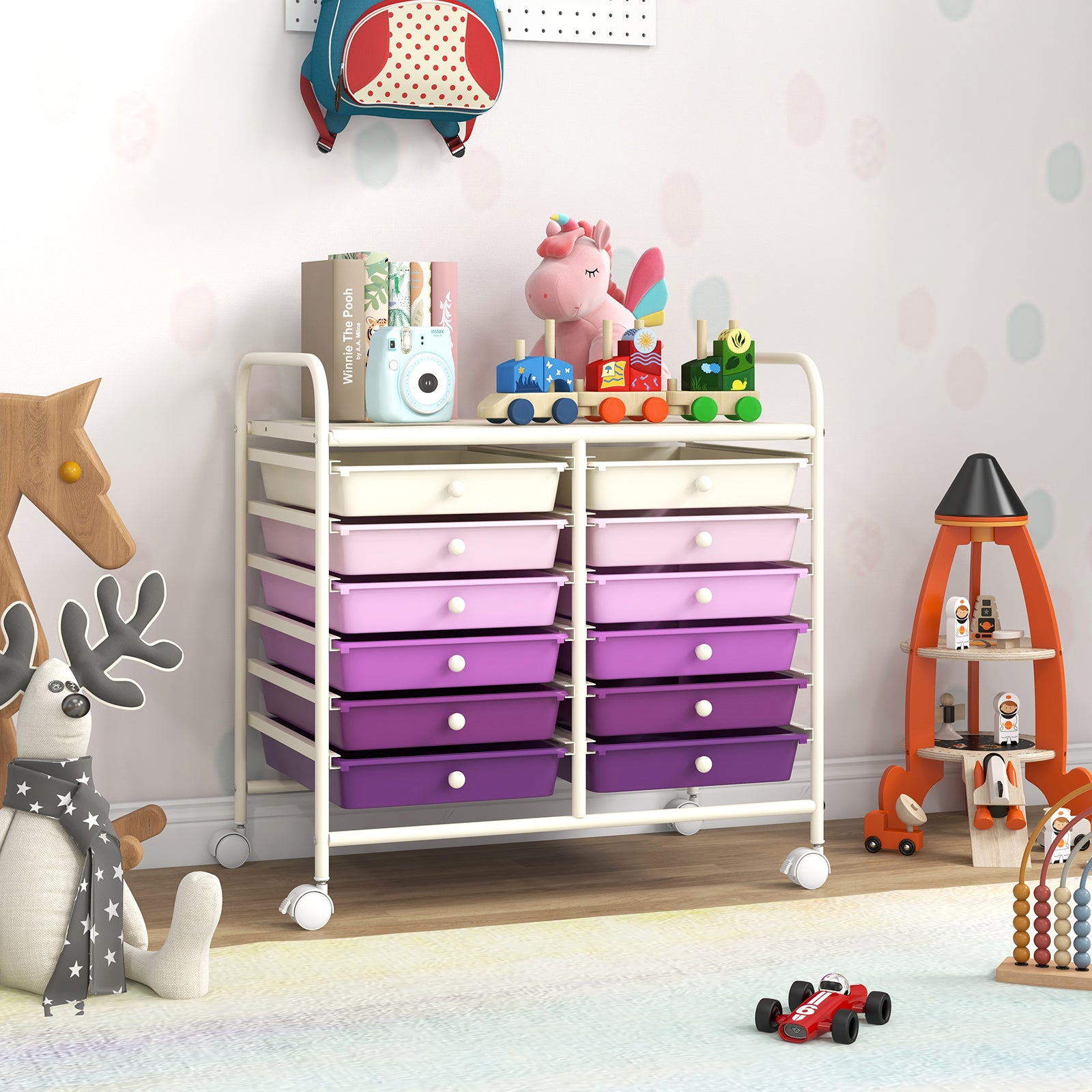 12 Drawers Rolling Storage Cart for Home and Office, Purple File Cabinets at Gallery Canada