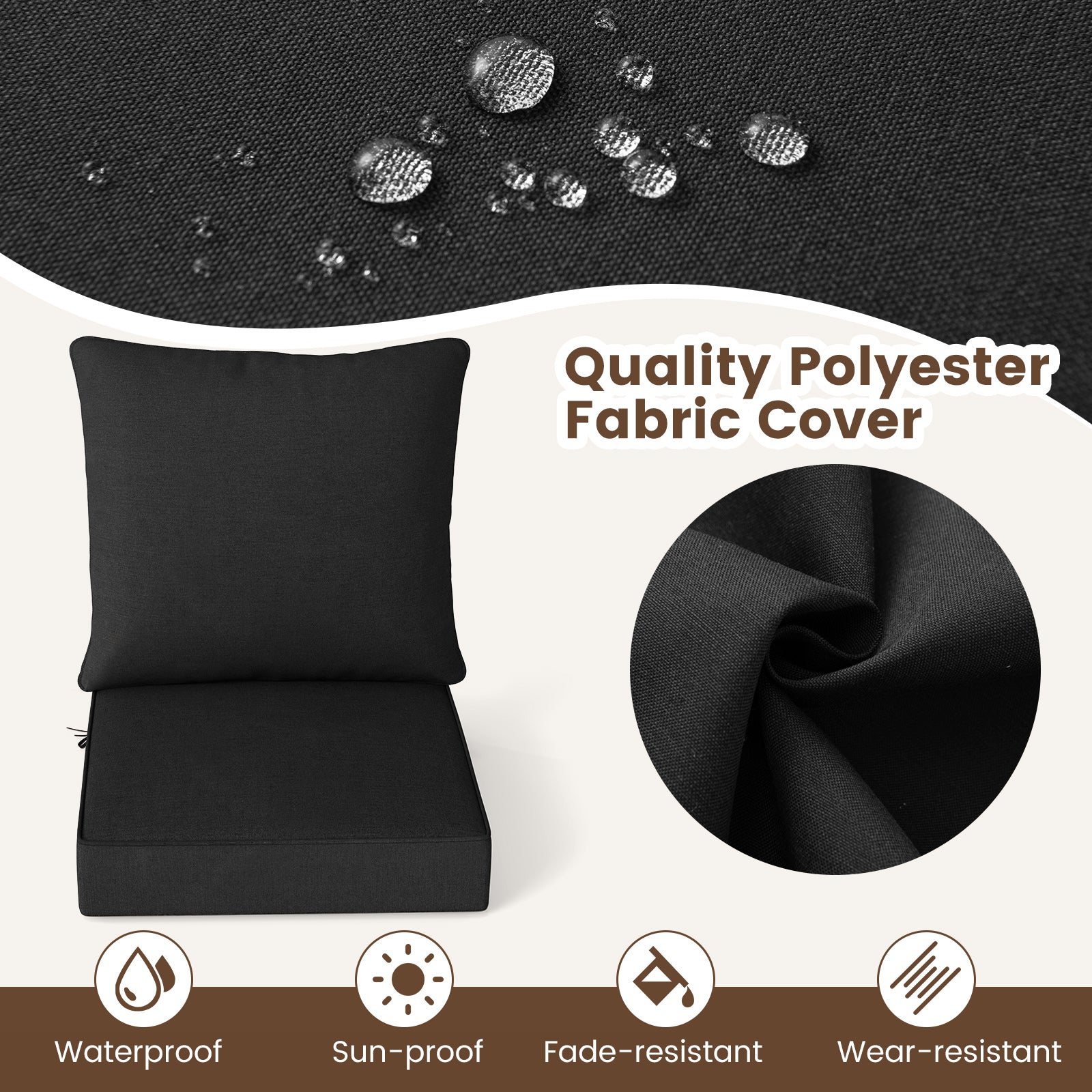 Deep Seat Chair Cushion Pads Set with Rope Belts for Indoor and Outdoor, Black Outdoor Furniture Accessories at Gallery Canada
