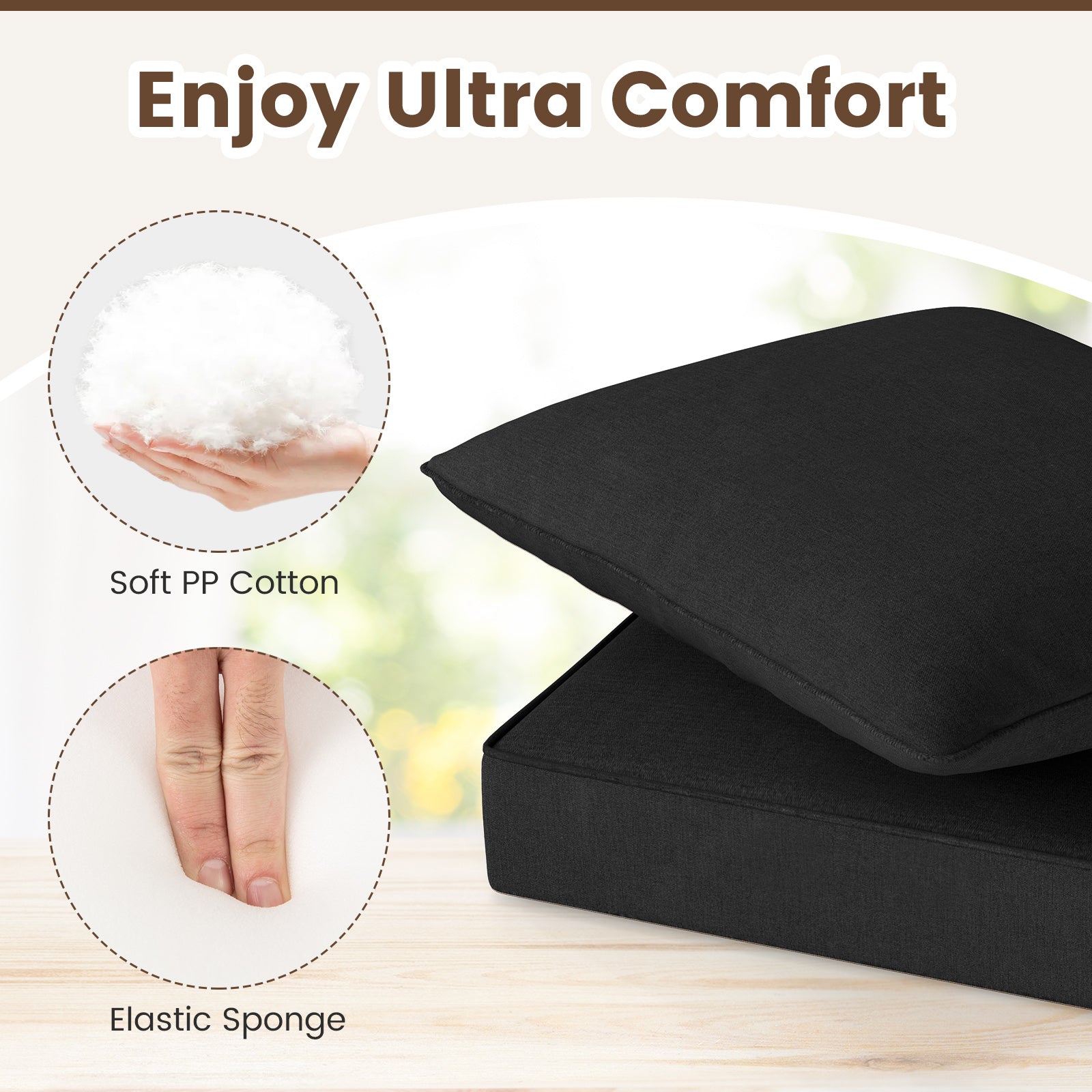 Deep Seat Chair Cushion Pads Set with Rope Belts for Indoor and Outdoor, Black Outdoor Furniture Accessories at Gallery Canada