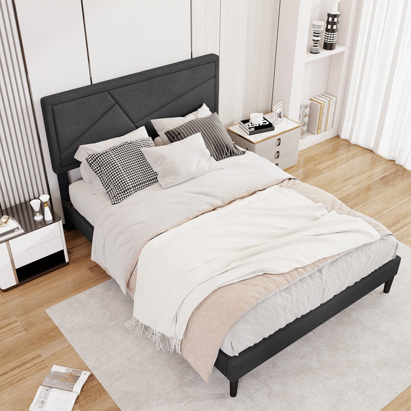 Twin/Full/Queen Size Upholstered Platform Bed Frame with High Headboard-Full Size, Gray Simple Bed Frame at Gallery Canada