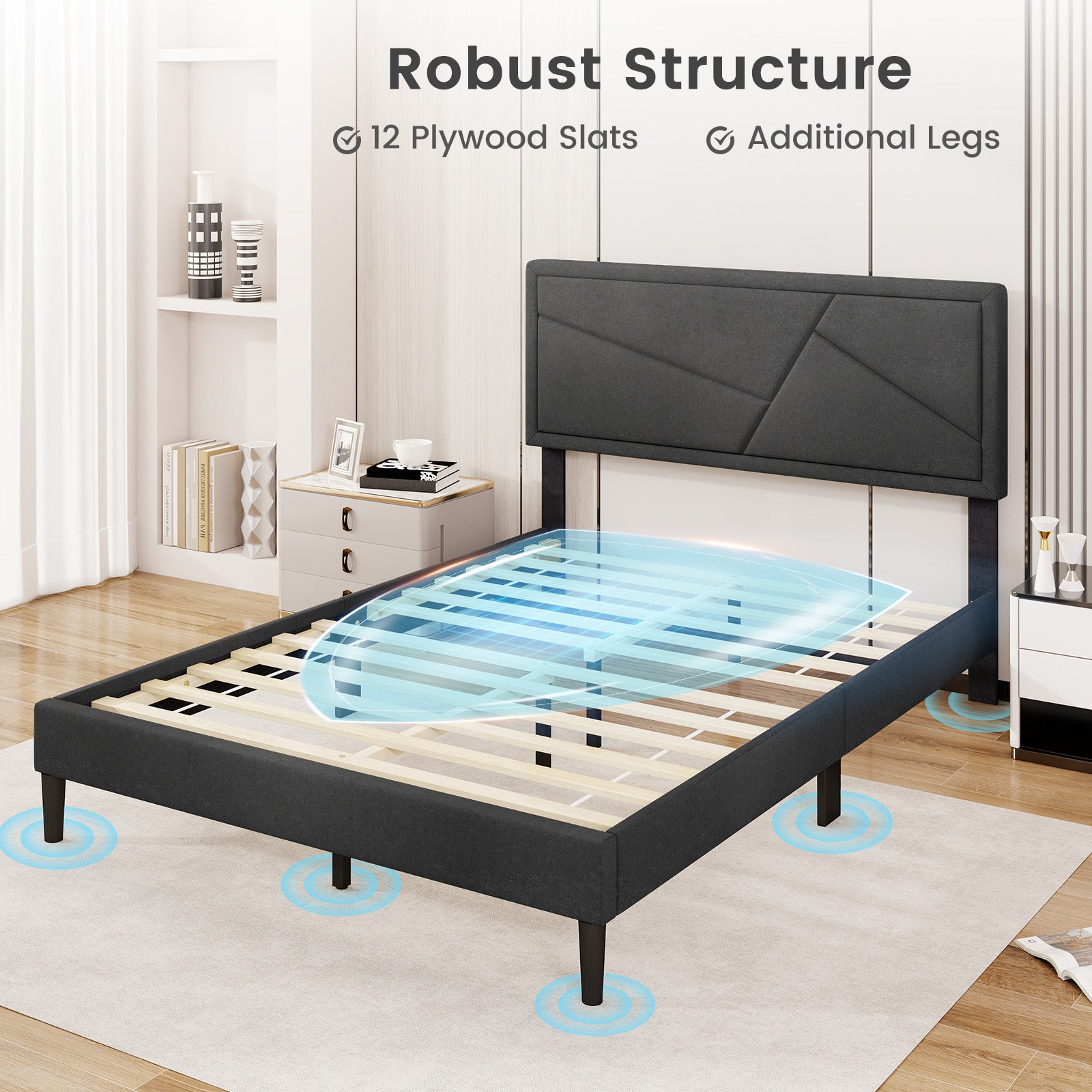 Twin/Full/Queen Size Upholstered Platform Bed Frame with High Headboard-Full Size, Gray Simple Bed Frame at Gallery Canada