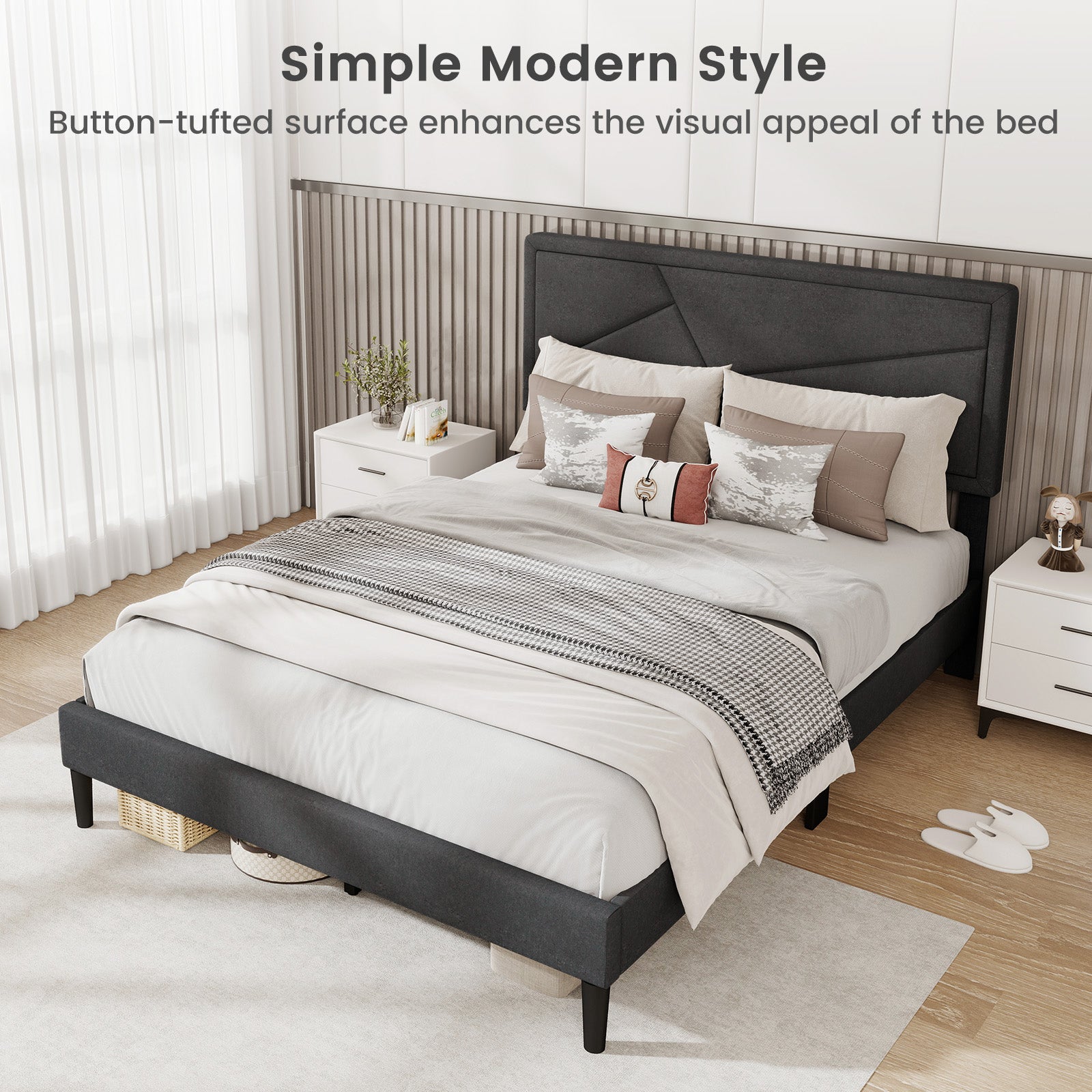 Twin/Full/Queen Size Upholstered Platform Bed Frame with High Headboard-Full Size, Gray Simple Bed Frame at Gallery Canada