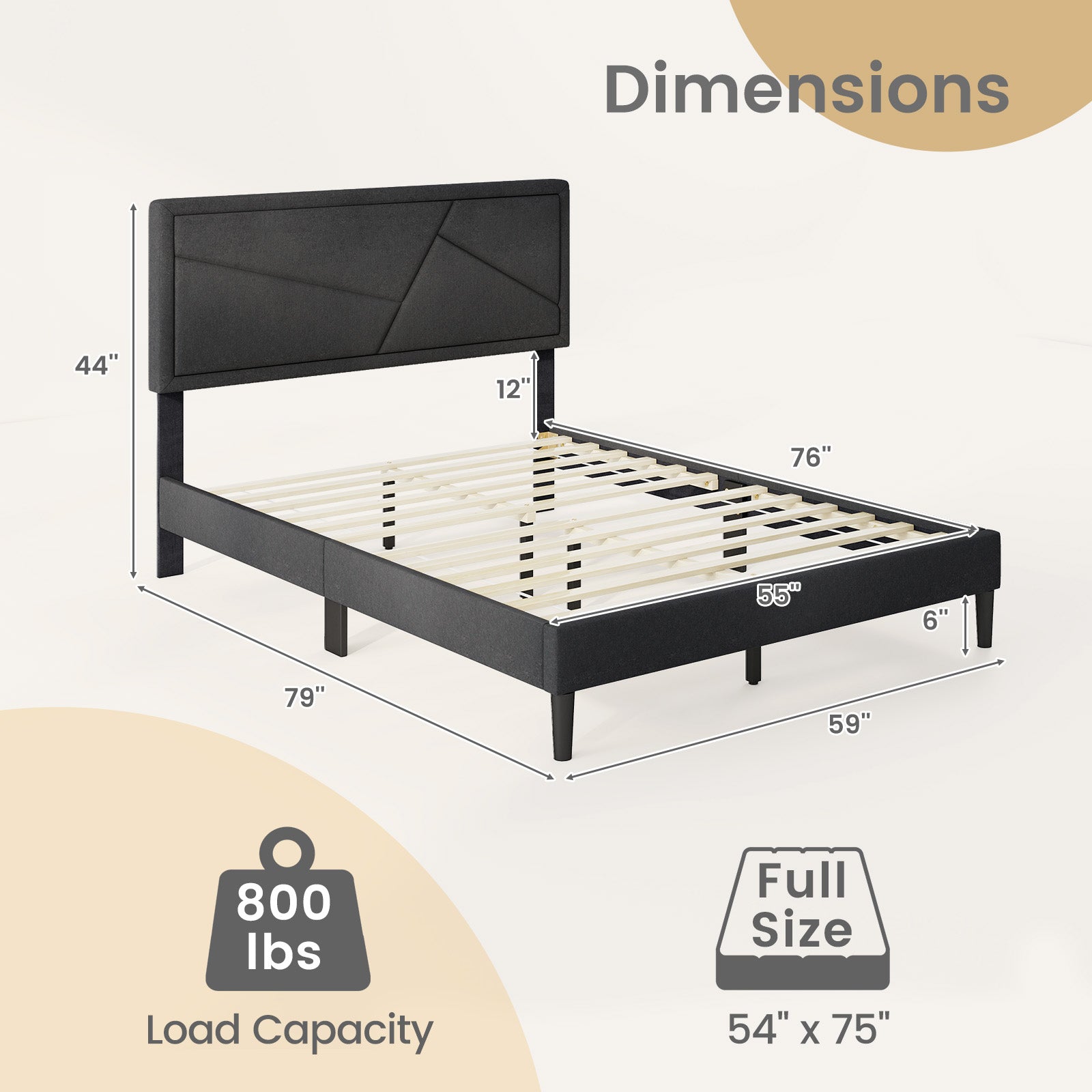 Twin/Full/Queen Size Upholstered Platform Bed Frame with High Headboard-Full Size, Gray Simple Bed Frame at Gallery Canada