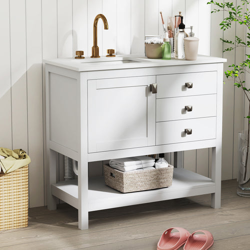 Freestanding Bathroom Vanity Unit with Basin Floor Storage Cabinet, White