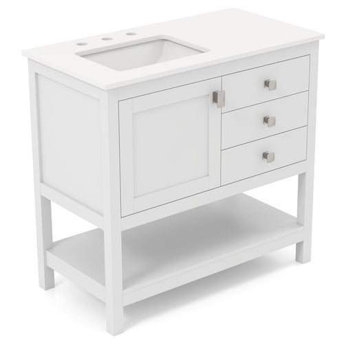 Freestanding Bathroom Vanity Unit with Basin Floor Storage Cabinet, White