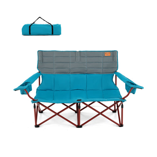 Oversized Camping Chair Folding Loveseat Camping Couch with Cup Holders & Thick Padding, Blue