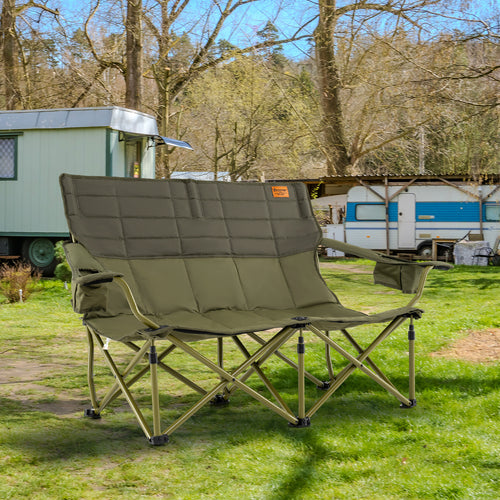 Oversized Camping Chair Folding Loveseat Camping Couch with Cup Holders & Thick Padding, Green