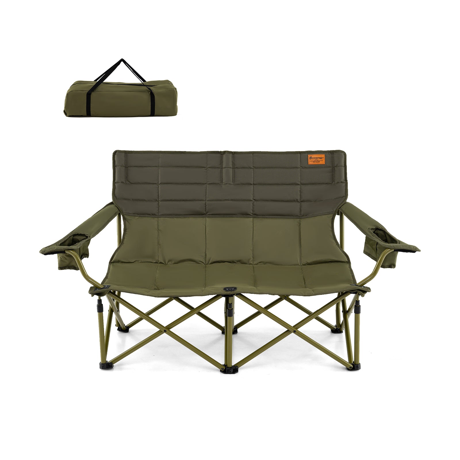 Oversized Camping Chair Folding Loveseat Camping Couch with Cup Holders & Thick Padding, Green Camping Furniture Green at Gallery Canada